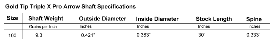 Gold Tip Triple X Pro Arrow Shaft Specifications