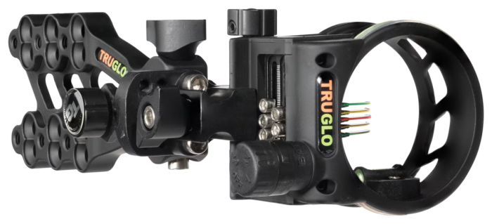 TRUGLO Hyper-Strike 5-Pin Bow Sight with glow ring, rotary light, and five precision pins
