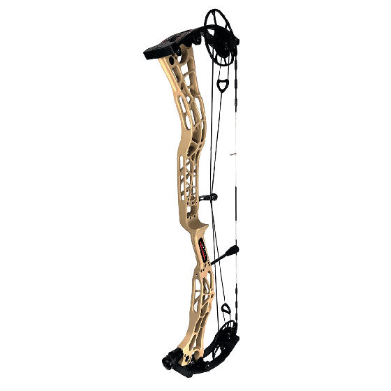Darton Sequel 33 with 7075 T6 Forged Riser, BBS Dual Sync Cams, and .870 limbs, offering smooth, fast, and powerful performance for precision shooting. Tan