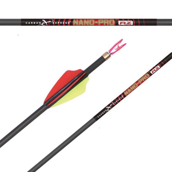 Carbon Express Nano Pro RZ Arrow Shafts with Red Zone Technology and 46-ton carbon for long-distance accuracy and durability.
