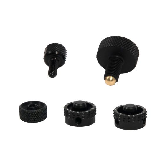 Axcel Achieve Series Replacement Knob Set in black and silver for precise sight adjustments.
