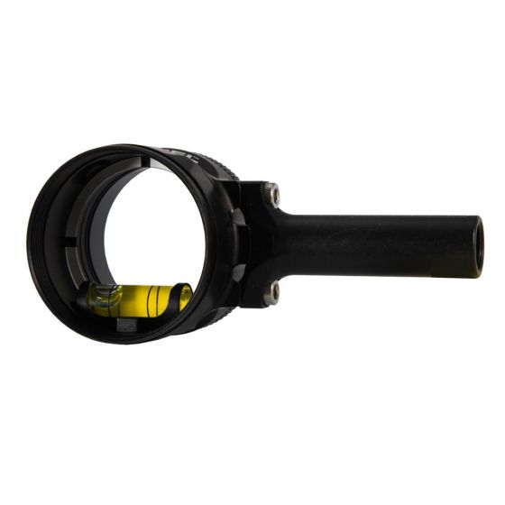 Axcel AV-31 Scope with "T" Connector featuring 31mm diameter, bubble level, and Co-Planar Centering Technology for precise archery sighting.
