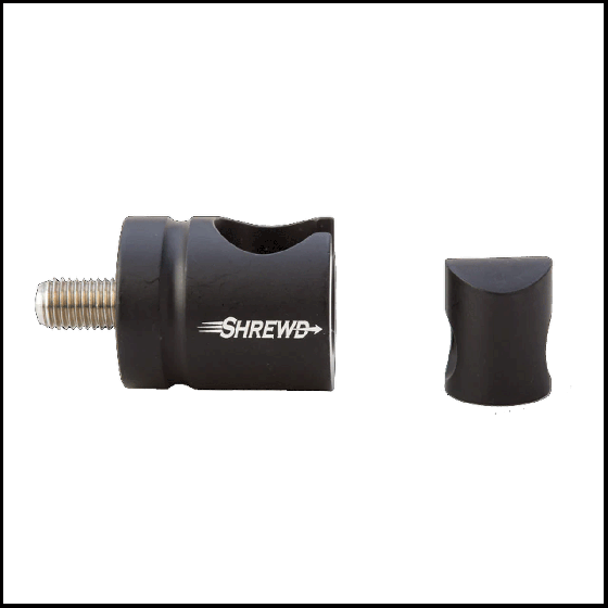 Shrewd Quick Disconnect for archery stabilizers, available in 0° and 8° angles.
