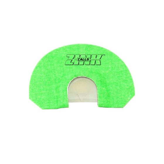 Zink Lil' Green Machine Diaphragm Turkey Call with small-frame design for women and youth hunters, featuring a double reed split-V style for clear and raspy calls.
