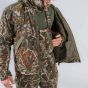 First Lite Men’s Core Insulated Jacket in Specter camo with zip-off hood, windproof shell, and KitLink pass-thru pockets
