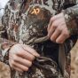First Lite Men’s Core Insulated Jacket in Specter camo with zip-off hood, windproof shell, and KitLink pass-thru pockets

