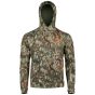 First Lite Men’s Furnace 350 Merino-X Hoody in Specter camo with kangaroo pocket and snap-up Monks Hood Collar

