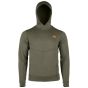 First Lite Men’s Furnace 350 Merino-X Hoody in Conifer with snap-up hood, kangaroo pocket, and thumbhole sleeves

