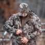 First Lite Men’s Navigator Hoody in Specter camo with stretch-woven PFAS-free DWR shell and 37.5 active fleece lining

