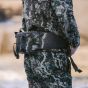 First Lite Transfer Lite Pack in Specter camo with detachable waist pack, MOLLE platforms, and integrated 28-foot gear hoist
