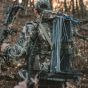 First Lite Transfer Lite Pack in Specter camo with detachable waist pack, MOLLE platforms, and integrated 28-foot gear hoist
