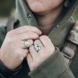 First Lite Women’s Furnace 350 Merino-X Hoody in Conifer with kangaroo pocket and snap-up Monks Hood Collar
