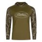 Mathews Mossy Oak Bottomland sun hoodie with oversized hood, thumbhole cuffs, and curved back hem
