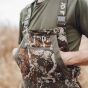 First Lite Core Insulated Bib Pant in Specter camo with full-length side zips, chest handwarmer pocket, and PrimaLoft Gold insulation
