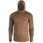 First Lite Men's Kiln Hoody in Dry Earth color, 250gsm Merino-X midweight hunting hoody with quarter-zip hood
