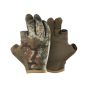First Lite Trigger Glove in Specter camo with exposed index finger and thumb, wrist-release friendly cuff, and quiet 37.5 fleece construction
