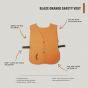 Half Rack Hunter Orange Safety Vest with elastic sides and snap closure for hunting or work.
