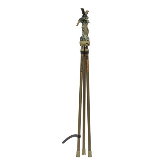 Primos Trigger Stick Gen 3 Tripod with Quick Detach Yoke System and one-hand adjustability for shooting stability.
