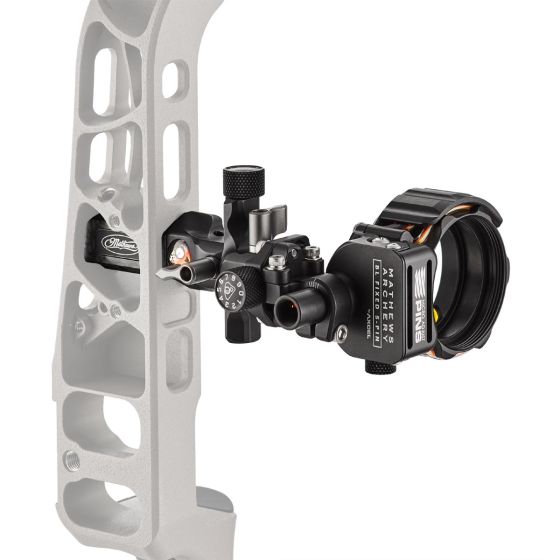 Mathews Bridge-Lock Fixed 5-Pin Sight with micro-adjustable pins, windage, and elevation for Mathews LIFT, Phase4, Image, and V3X bows.
