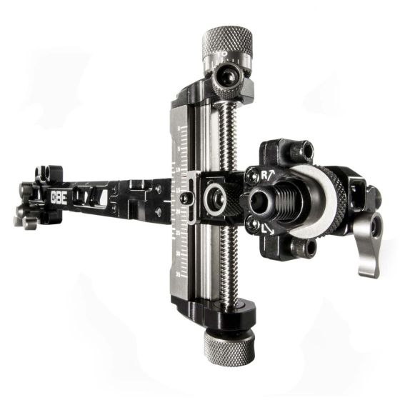 CBE Vertex Target Competition Bow Sight - Vertical travel adjustment, micro-click elevation, and custom scope mounting for precision in target archery.
