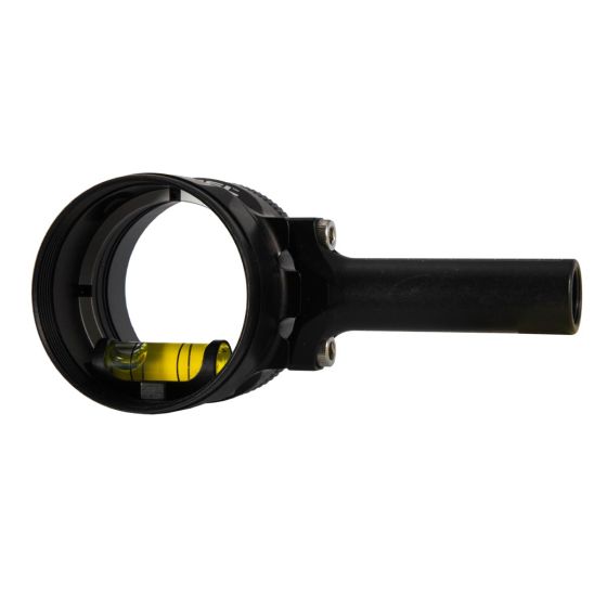Axcel AV-31 Scope with "T" Connector featuring 31mm diameter, bubble level, and Co-Planar Centering Technology for precise archery sighting.

