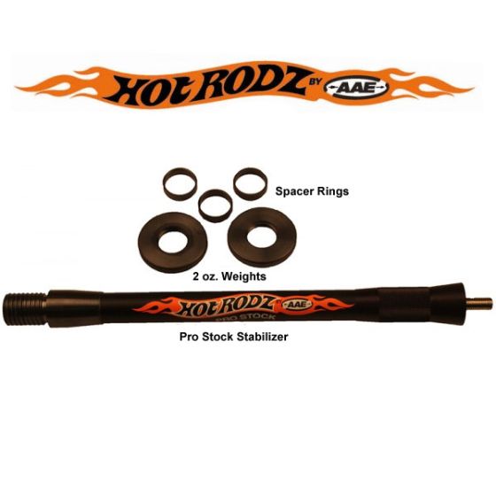 AAE Hot Rodz Pro Stock Weights for bow stabilizers, available in 2 oz. and 4 oz., with weight spacers.
