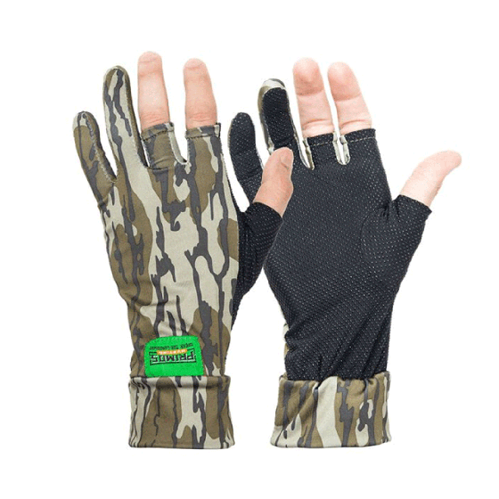 Primos Stretch Fingerless Gloves with extended cuff for added concealment and a sure-grip surface.

