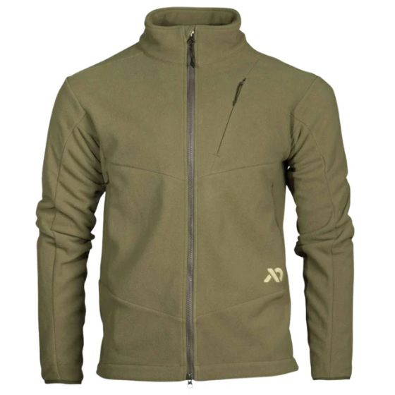 First Lite Men's Challis Fleece Jacket in Conifer, windproof low-pile fleece with tricep vents and two-way front zipper
