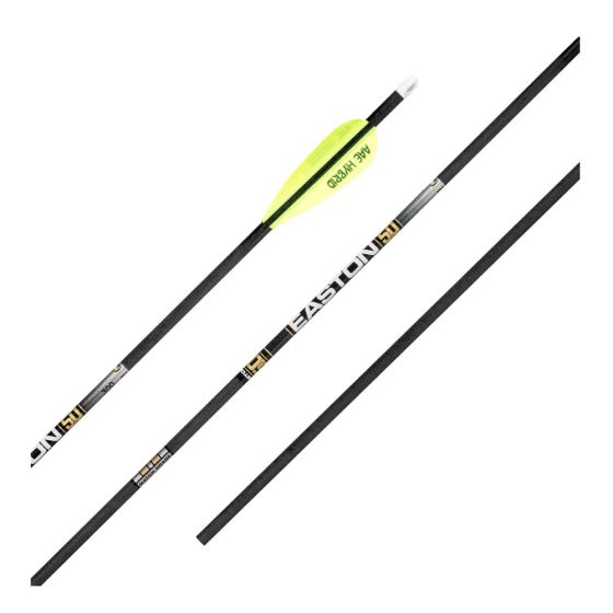 Easton 5.0 5mm Match Grade fletched arrows with AAE Hybrid vanes, HIT inserts, and 5mm collars
