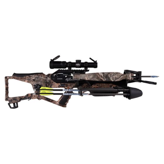 Excalibur Hybrid X crossbow with ChargerX integrated crank, Overwatch illuminated scope, compact hybrid limbs, and included quiver and arrows

