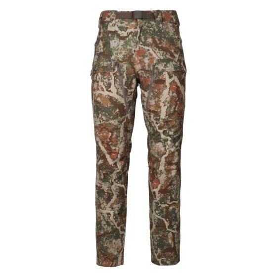 First Lite 308 Whitetail Pant in Specter camo with built-in belt, silent cargo pocket, and thigh zip vents
