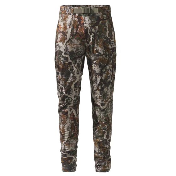 First Lite Men’s Navigator Pant in Specter camo with tapered legs, elastic cuffs, and PFAS-free DWR stretch shell over 37.5 fleece lining
