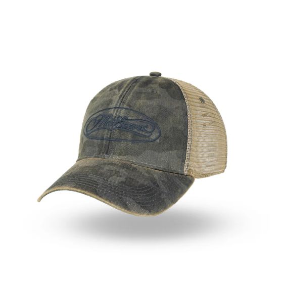 Mathews Black Camo Cap Legacy OFA trucker with black embroidered logo