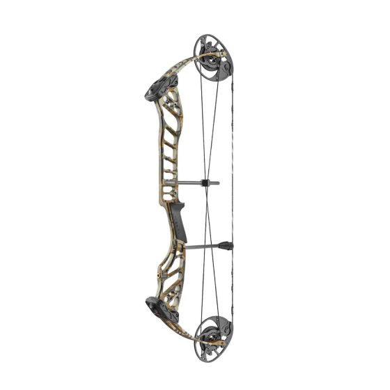 Mission Range compound hunting bow with MB SwitchWeight Cam in Mossy Oak Bottomlands finish
