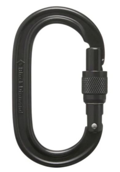 Black Diamond Oval Keylock Screwgate Carabiner with snag-free design and 23kN strength rating.
