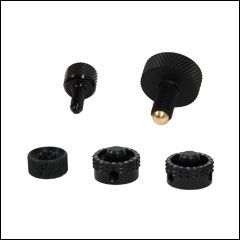 Axcel Achieve Series Replacement Knob Set in black and silver for precise sight adjustments.
