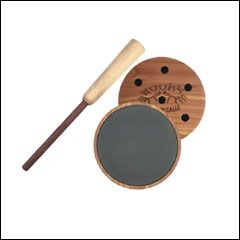 Hook's Custom Calls Assassin Slate Turkey Call with cedar pot, slate surface, and purpleheart striker for versatile turkey calling.
