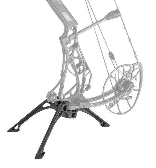 Mathews Engage ARC Limb Legs supporting a Mathews ARC bow upright with cams and stabilizer off the ground
